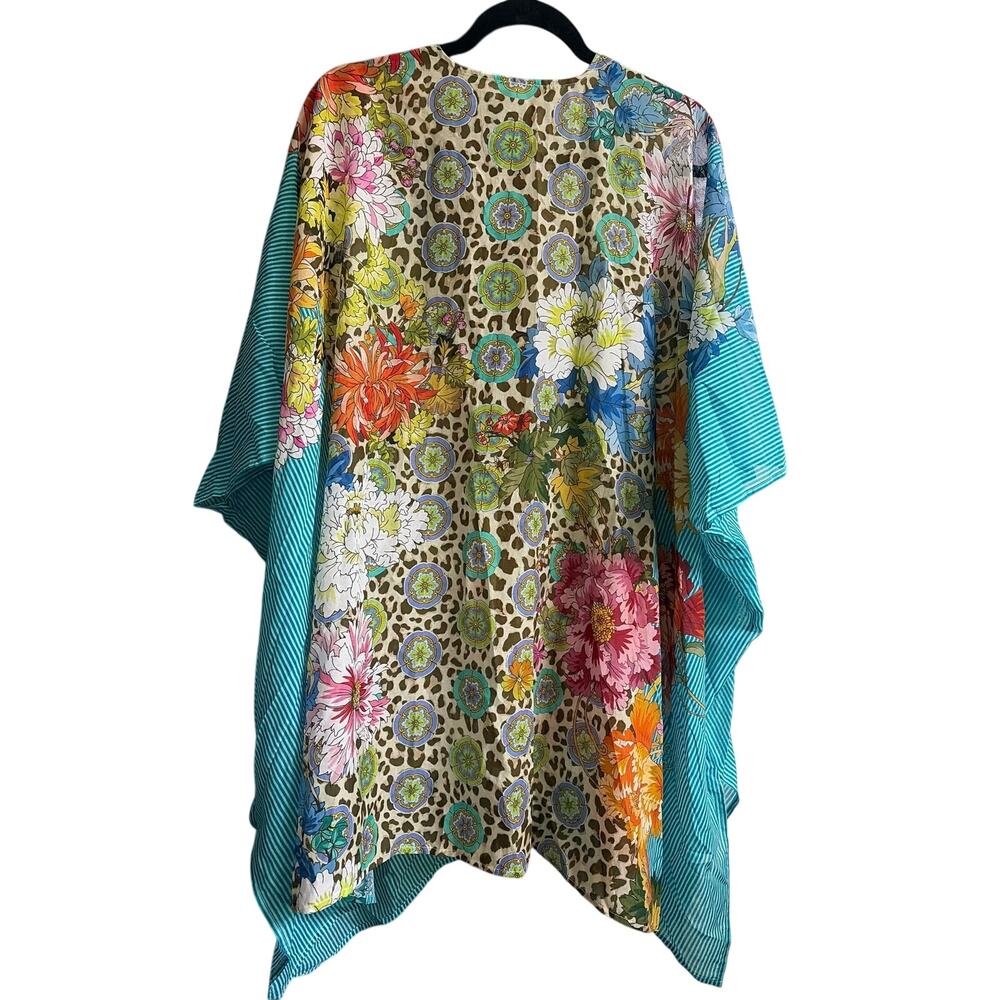 Johnny Was Blue Leopard & Floral Kimono Cover-up Size L/XL - Picture 10 of 11